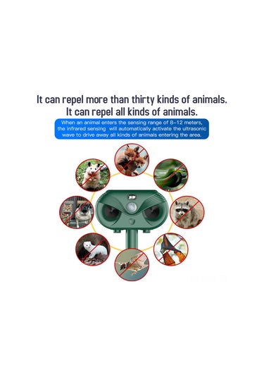 Vkemall Solar Enerjiyle Usb İle Çift Gelişimli, Ultrason+led+lazer Üçlü Hayvan Kovucu - 120 Derece Geniş Açı, 5 Çalışma Modu, Ip54 Su Geçirmez, Yeşil 1200mah Dahili Batarya Yeşil