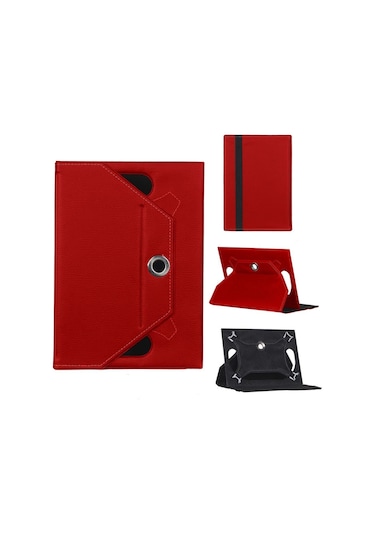 Hometech Alfa 8tx Tablet Kılıfı Kırmızı Kapaklı Ve Askılı Standlı Kapak