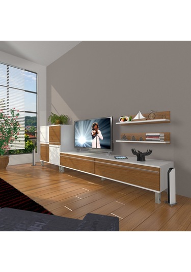 Decoraktiv Eko On Mdf Std Krom Ayaklı Tv Ünitesi Tv Sehpası Beyaz - Ceviz