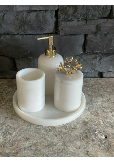 Beyaz Mermer 4'lü Banyo Seti Özel Ölçü Dar Alanlar Için Beyaz