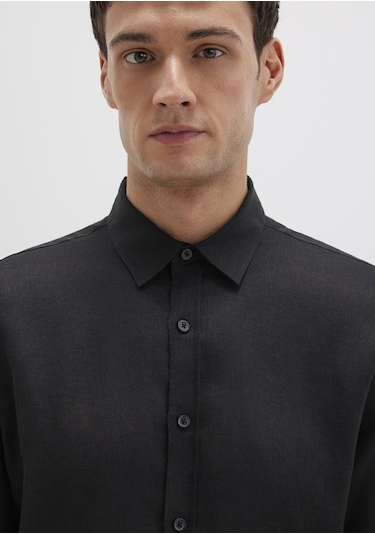 Mavi - Siyah Keten Gömlek 0211466-900 Siyah