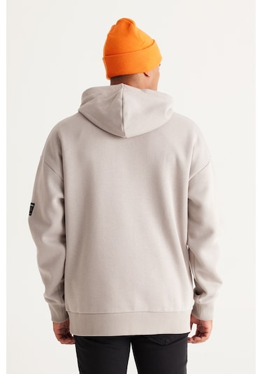 AC&Co / Altınyıldız Classics Erkek Acık Grı Oversize Fit Bol Kesim Kapüşonlu İçi Polarlı Pamuklu Sweatshirt Açık Gri
