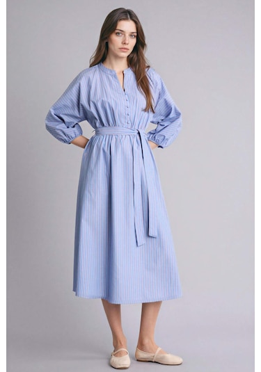 Defacto Poplin Çizgili Midi Elbise H0110ax26spbe196 Mavi-be196 Defacto Poplin Çizgili Midi Elbise H0110ax26spbe196 Mavi-be196