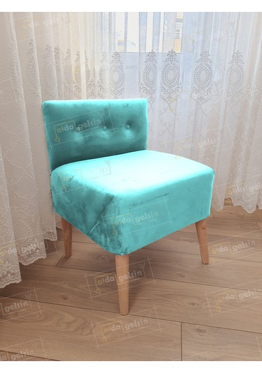 Ultra Lüks Ahşap Ayak Alda Lokum Puf Turkuaz