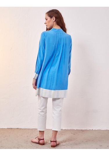 Patı Gizli Hakim Yaka Tunik-gök Mavi Gök Mavi