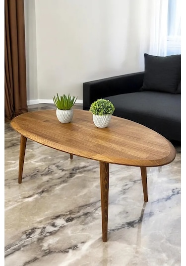 Fawdecor Asimetrik Masif Ahşap Modern İskandinav Oval Ceviz