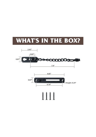 Kapı Zinciri Mandalı, Emniyet Yaylı Hırsızlık Önleyici Pres Kilidi İç Ve Ekstra Ön Kapı İçin, Mat Siyah Kapı Zincirleri 1 Paket