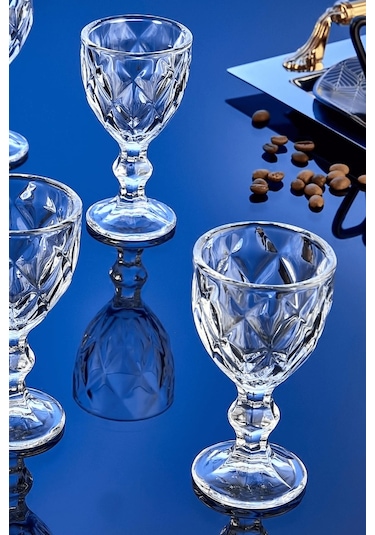 6'lı Cam Kahve Yanı Su Bardağı Seti,elmas Kesim Ayaklı Bardak Kristal Şeffaf