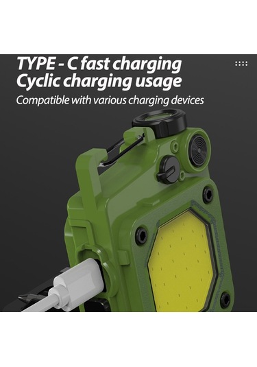 Sones Mini Anahtarlık Cob El Feneri Usb Şarj Edilebilir Manyetik Çalışma Işığı Açık Hava Kampı İçin Yeşil Çok Renkli