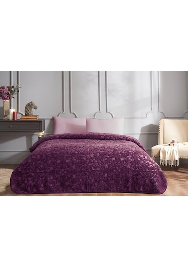 Özdilek Trendy Art Deco Mürdüm Çift Kişilik Battaniye