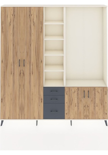 Arges Dolap 13 Raflı 3 Çekmeceli 4 Kapaklı 220x30x243 Aytaşı-çam/antrasit Atlas Çam/antrasıt