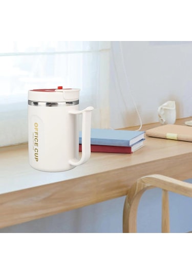 Paslanmaz Çelik Sızdırmaz Kaşıklı Kahve Termosu 500 Ml Beyaz-kırmızı Kapaklı İthal Ürün Çok Renkli