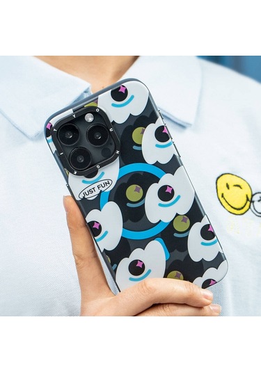 İphone 14 Pro Uyumlu Kılıf Magsafe Şarj Özellikli Youngkit Happy View Serisi Kapak Mavi