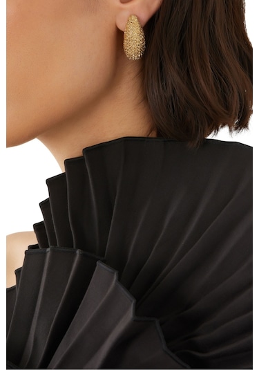 Pave Dome Earrings, Kristalli Kup Tarzı Küpe Altın