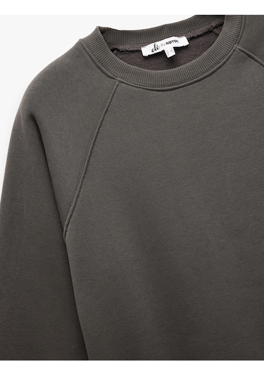 Koton Pamuklu Bisiklet Yaka Şardonlu Sweatshirt Antrasit 6wal10309ık Antrasit