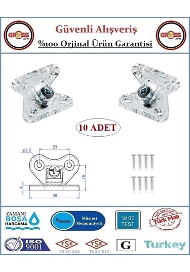 Plastik Açılı Köşe Çektirme - Şeffaf Kelebek Bağlantı Elemanı - 10 Adet Şeffaf