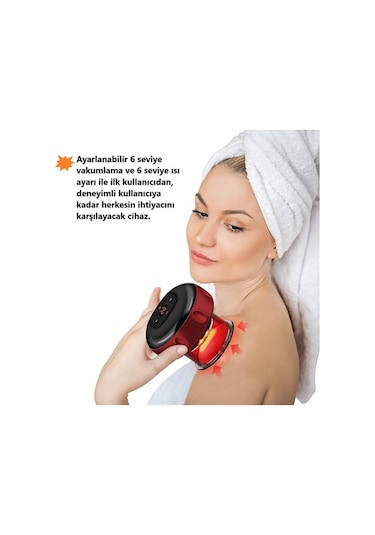 Şarjlı Işık Tedavili Masaj Selülit Ve Yağ Yakma Hacamat Kupası Kırmızı