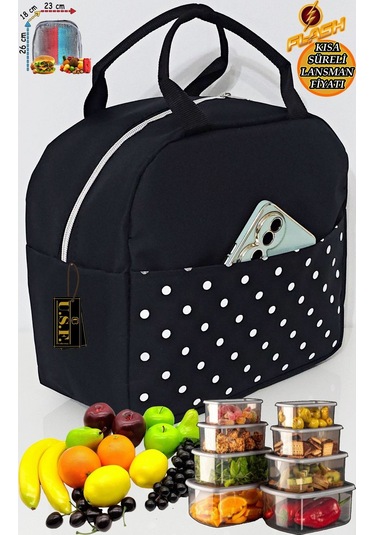 Sıcak, Soğuk Isı Yalıtımlı Termal Termoslu Yemek, Mama, Beslenme, Gıda Için Taşıma Çantası Siyah - Taba