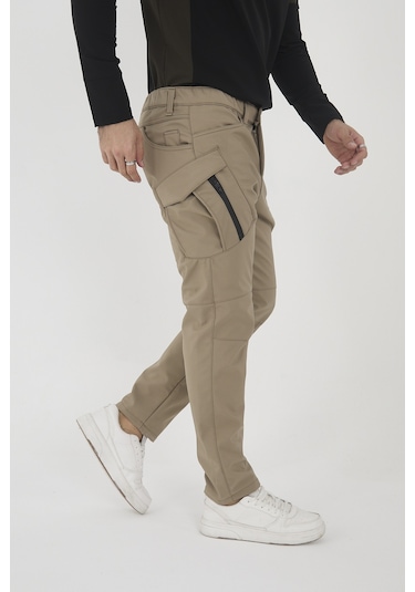 Camp Scoutland Camp594 Outdoor Softshell Su Ve Rüzgara Dayanıklı içi Polarlı Kışlık Erkek Bej Taktik Pantolon Bej