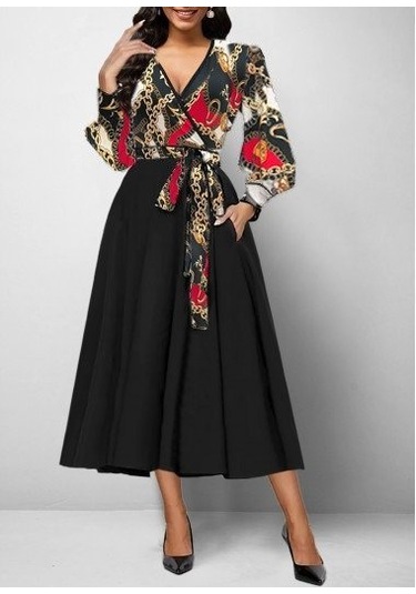 Kadın Kruvaze Yaka Uzun Kollu Dalgıç Krep Midi Elbise