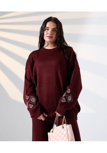 Marakeş Esintisi Alt-üst Triko Takım Bordo