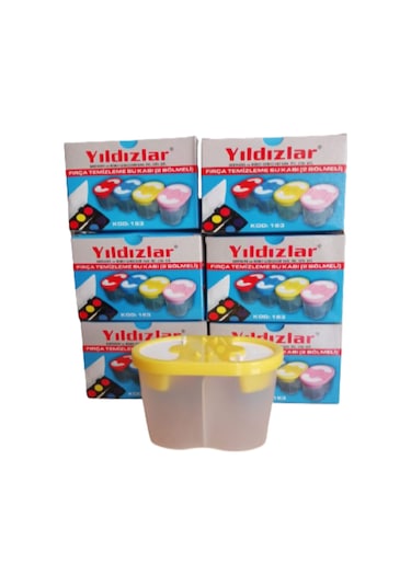 Yıldızlar Sarı Fırça Temizleme Su Kabı İki Bölmeli Sulu Boya Su K