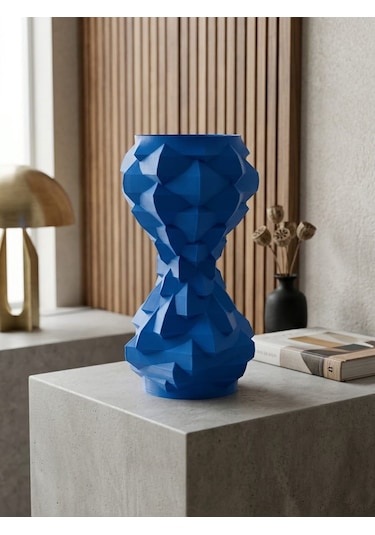 3d Modern Mavi Vazo Özel Geometrik Tasarım
