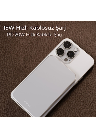 Woyax By Deji 5000 mAh 20 W Magsafe Hızlı Taşınabilir Powerbank Beyaz