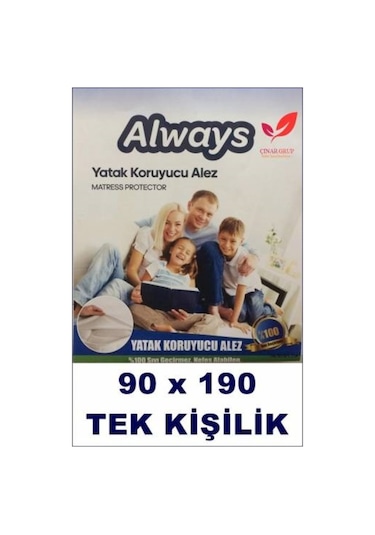 Always Sıvı Geçirmez Alez, Yatak Koruyucu Elastik Bantlı 90X190Cm