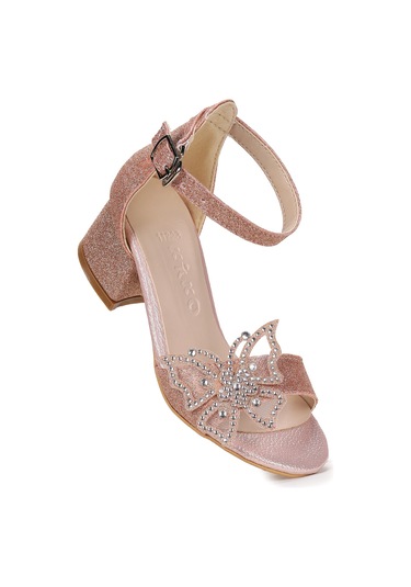 Kiko Kids Zete Kum Simli Kız Çocuk 4 Cm Topuklu Sandalet Abiye Ayakkabı Bakır Bakır