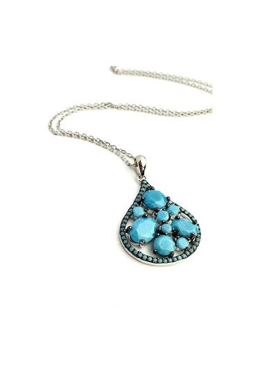 Turkuaz Taşlı 925 Ayar Gümüş Tasarım Lüks Kolye