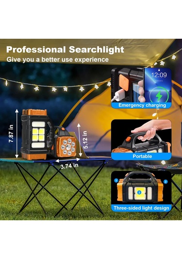 Aubyhe Oranj Büyük Boy Güneş Enerjili Usb Şarjlı 8 Modlu Çift Butonlu Cob El Feneri - Kamp Ve Acil Durum Işığı Çok Renkli