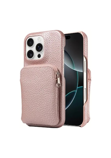 Hightower Galaxy A06 İçin Yapay Deri Fermuarlı Cüzdanlı Anti Düşme Kılıf Rose Golden