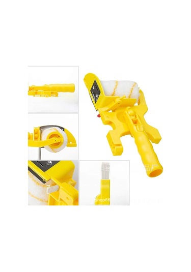 Fosenze Sınırlı Köşe Boya Aleti - İnce Tüylü Multifonksiyonlu Fırça Seti 1 Fırça + 2 Rulo + 2 Tüyle Sarı Kısa Saplı Opp Paket