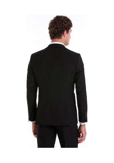 Hatemoğlu Siyah Slim Fit Mono Yaka Desenli Klasik Takım Elbise Siyah