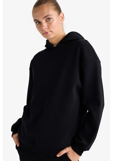 Defacto Relax Fit Kapüşonlu Basic Düz Kalın Sweatshirt D9935ax25wnbk81 Siyah