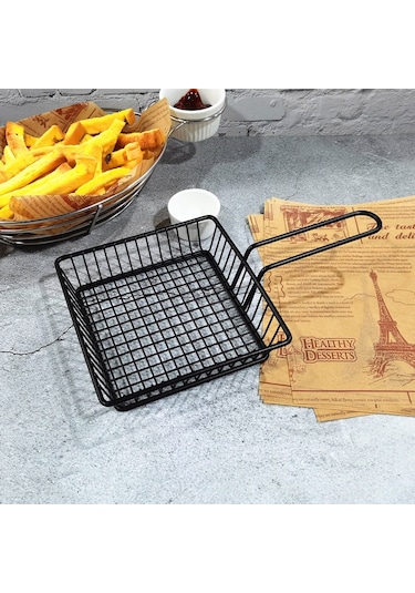 Sones Dövme Demir Meyve Taşınabilir Depolama Sepeti Ekmek Patates Kızartması Kızarmış Atıştırmalıklar Taşınabilir Sepet Kare Kısa Sepet Diğer