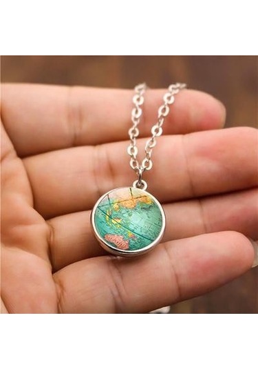 Dünya Haritesı 3D Küre Çift Taraflı Kolye Çok Renkli