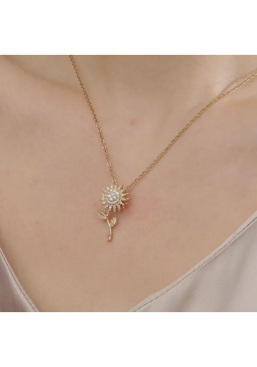 "ayçiçeği Kolye Titanyum Çelik Kolye - Kadınlar İçin Şık Lüks Köprücük Zinciri" Gümüş