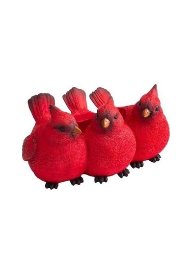 Novahub Kırmızı Kuşlu Reçine Saksı - Dayanıklı Masaüstü Dekorasyon