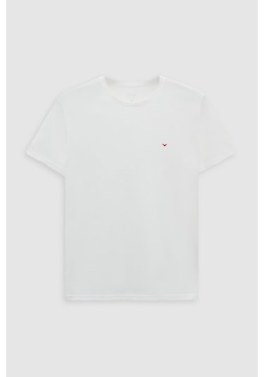 Ds Damat Regular Fit Ekru Düz Nakışlı %100 Pamuk T-shirt 4hc140632006m Ekru