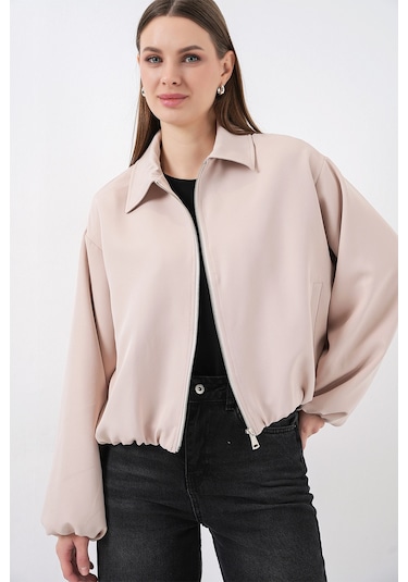 Bigdart Kadın Oversize Fermuarlı Ceket 0735 - Krem