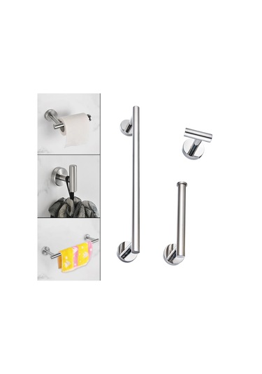 Suntek 3 Parça Banyo Donanım Aksesuar Seti Havlu Gümüş Gümüş Diğer