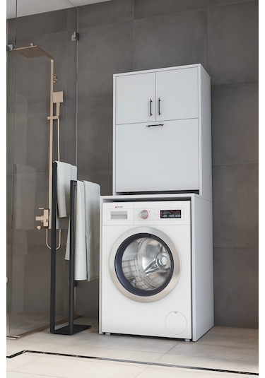 Makbulce Yasemin Kirli Çamaşır Sepetli Çamaşır Makinesi Dolabı Beyaz