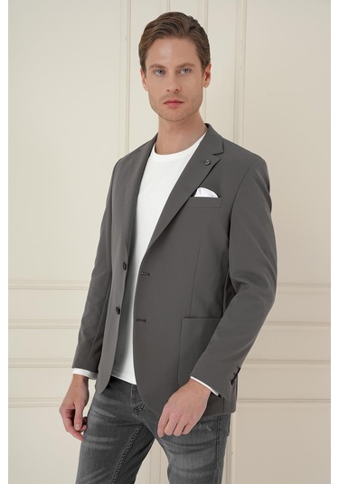 Slim Fit Torba Cep Esnek Spandex Karışımlı Düz Koyu Haki Blazer Ceket C 696 Haki