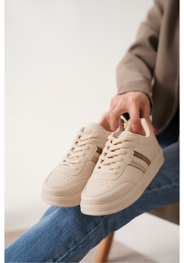 Daxors D163 Günlük Ortopedik Kadın Sneaker Spor Ayakkabı Bej