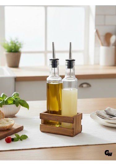 Ahşap Doğal 2li Yağdanlık Ve Sosluk Ahşap Cam Set Takımı Set Kiraz 1 Set Ahşap