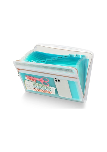 13 Cep Genişleyen Dosya Klasörü Düzenleyici, Ön Şeffaf Kese, Çok Renkli