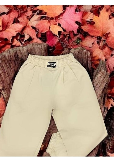 Kız Çocuk Beli Paçası Lastikli Eşofman Alt-15168 Krem