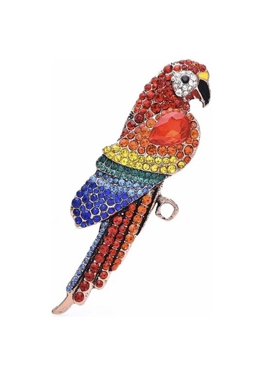 Solfera Papağan Harlequin Macaw Renkli Zirkon Taşlı Büyük Boy Broş Rz169
